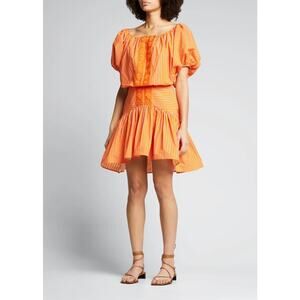 Silvia Tcherassi Nervi Striped Embroidered Off-Shoulder Dress Puff Sleeve S